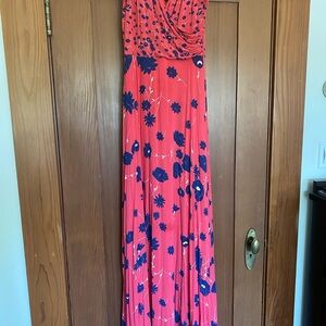 Boden Bright Pink & Blue Maxi Dress, Size 4R